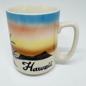 Hawaii Stoneware Vintage Mug Sunset Beach Palm Trees Silhouette Coffee Cup EUC